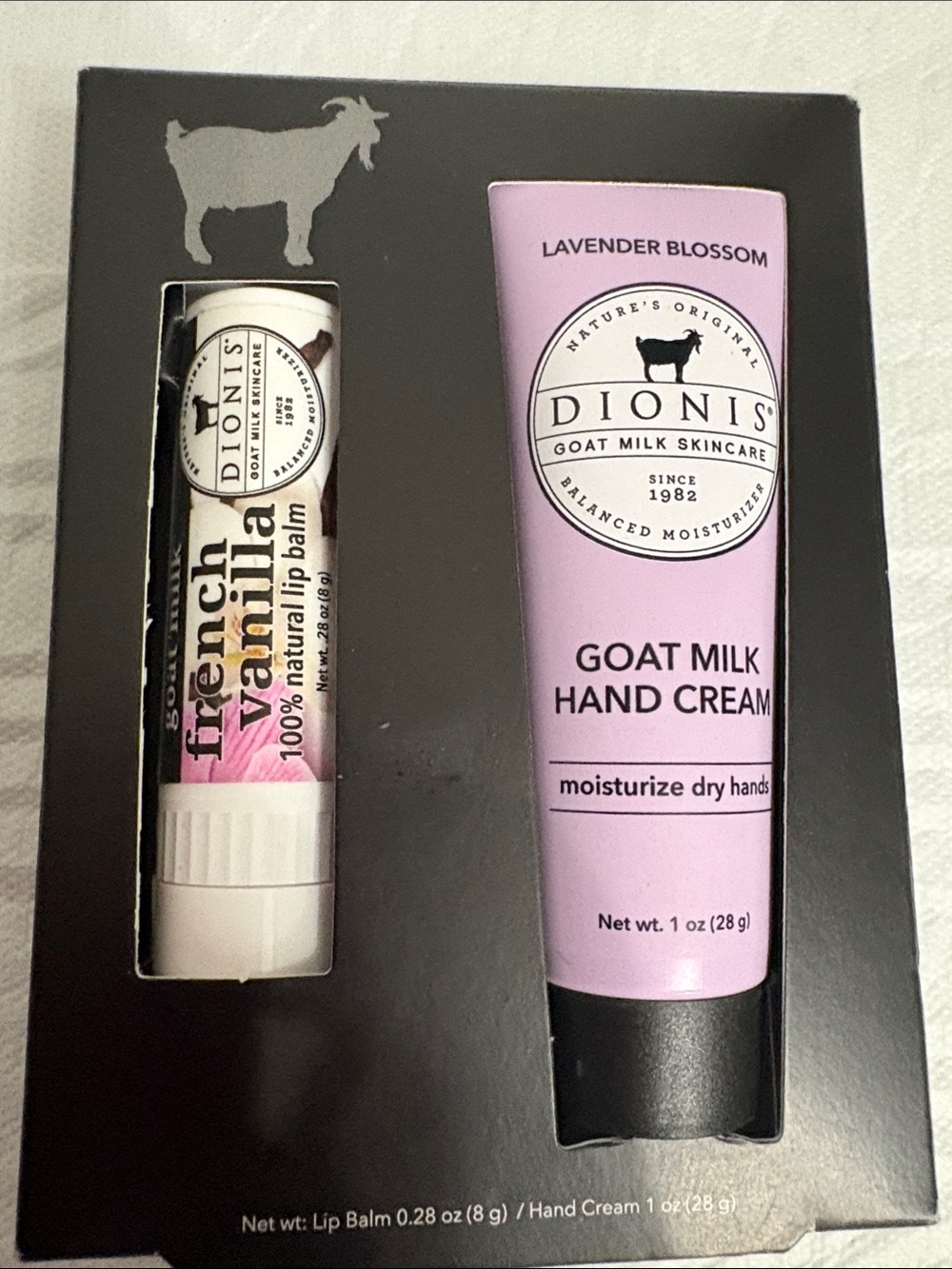 Dionis Lavender Blossom Goat Milk Hand Cream & French Vanilla Lip Balm Set